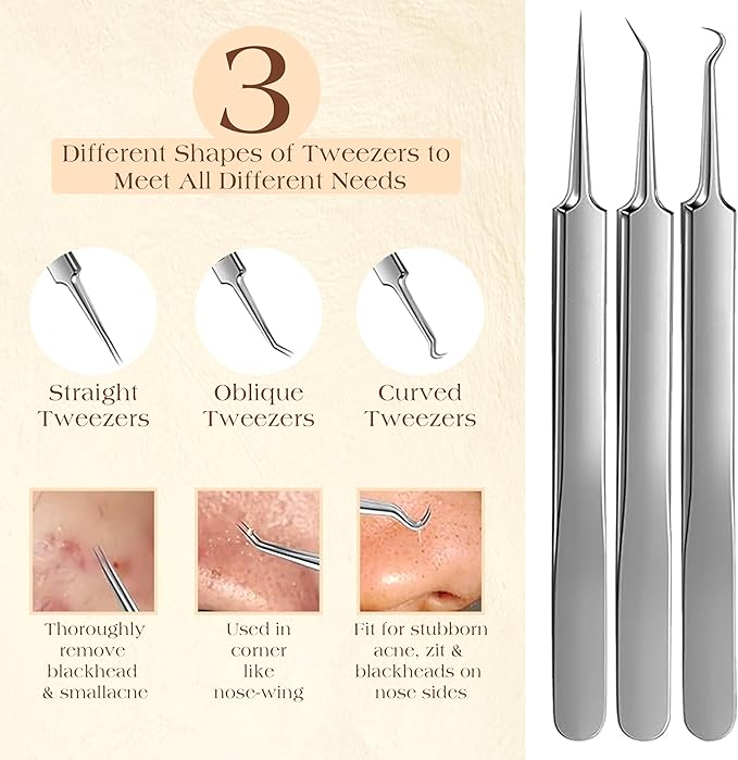 22 Pcs Pimple Popper Tool Kit 410 Stainless Steel Blackhead Remover Tools, Pimple Extractor Tool Kit for Blackheads, Blemish, Comdone, Acne, Zit, and Whiteheads for Face & Nose