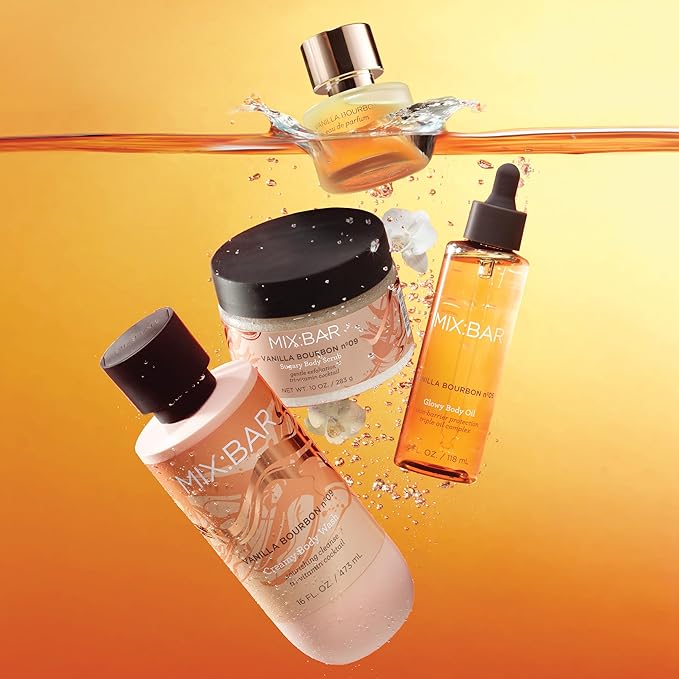MIX:BAR Vanilla Bourbon Glowy Body Oil for Women, Soothe, Soften & Smooth Dry Skin, with Jojoba & Avocado Oil, Paraben Free, Vegan, 5oz