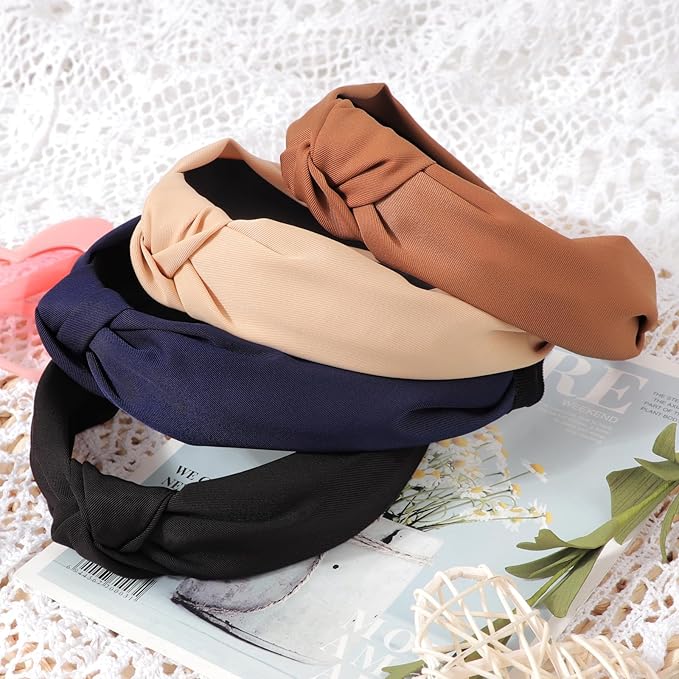 DRESHOW 8 Pack Knotted Headbands for Women Wide Turban Headband Yoga Exercise Ribbing Hair Hoop Hair Bands Accessories