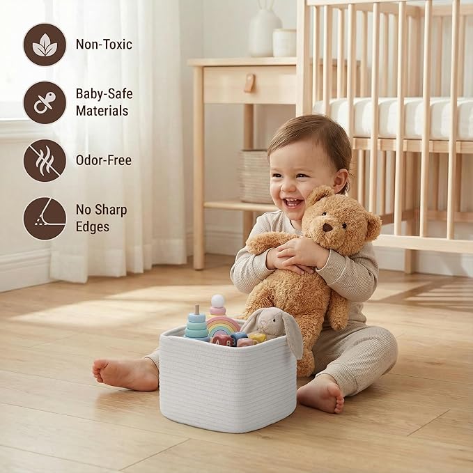 5-Pack Storage Cubes Woven Rope Baskets - 2 Sizes Organizer Bins for Closet, Shelf, Bookshelf, Nursery, Changing Table, Cube Storage Bins, Storage Baskets for Bathroom Toy & Home