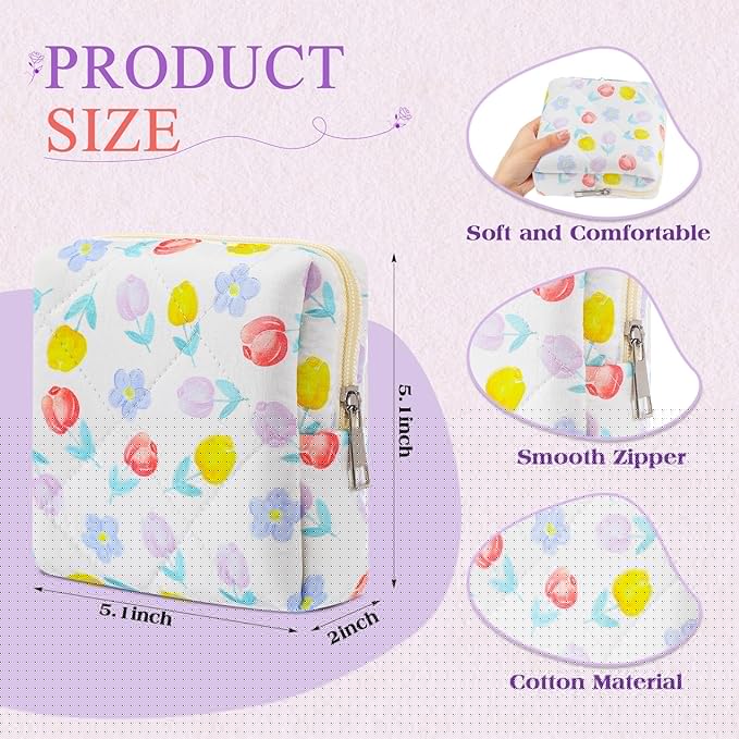 Paterr 4 Pcs Mini Quilted Floral Makeup Bag Women Gifts Small Cosmetic Bag Floral Quilted Makeup Pouch with Zipper Cute Travel Toiletry for Mom Teacher Women Girls Gifts(Blue Flower, Gingham)