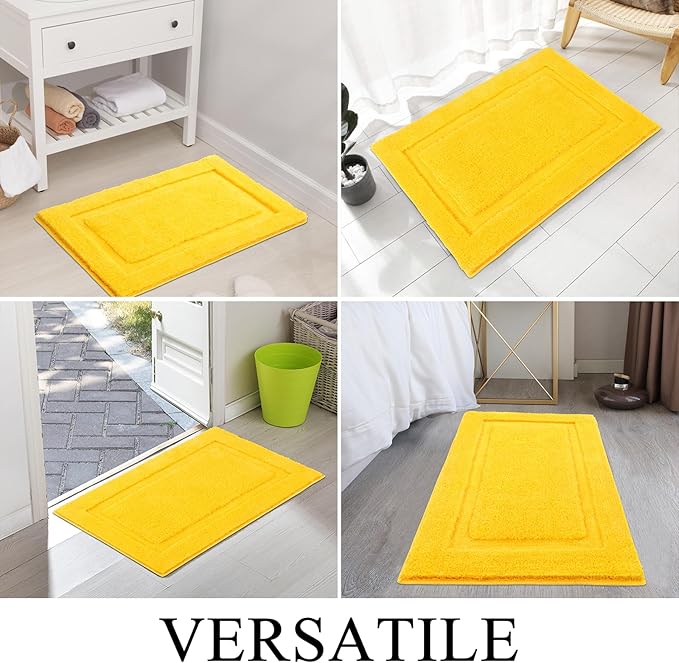 SHACOS Super Soft 2 Pieces Bathroom Runner Rugs Set Non Slip Washable 20x47+ 20x32 inch Fluffy Plush Microfiber Long Bath Runner Rugs Sets Bath Mat Bathroom Carpet, Yellow