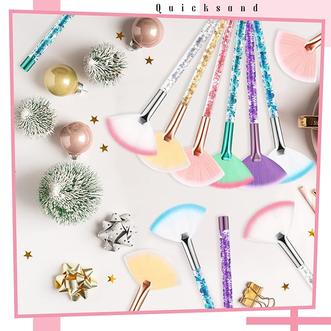Nuenen 12 Pcs Soft Fan Facial Brushes Mask Acid Applicator Brush for Mud Cream Blush Makeup Peel Glycolic Multi Use Cosmetic Tools with Glitter Quicksand Handle and Pouch(Colorful)