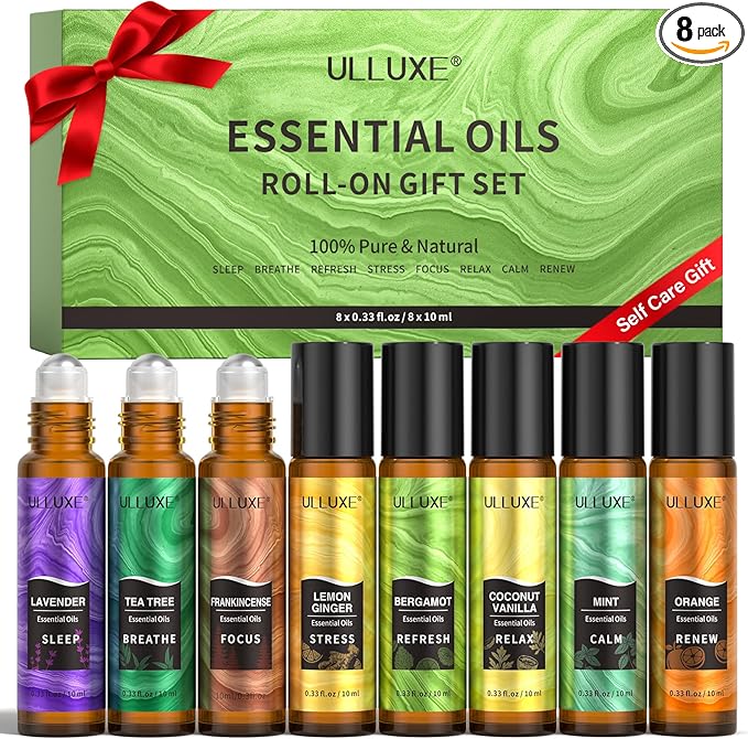 Essential Oils Roll On Set (Pack of 8) 8 Scent, Self Care Gifts for Women, Essential Oil Roller Set, Natural Aromatherapy Roll Oil Blends for Skin, Relaxing & Birthday Gifts for Wife, Mom & Girlfriend