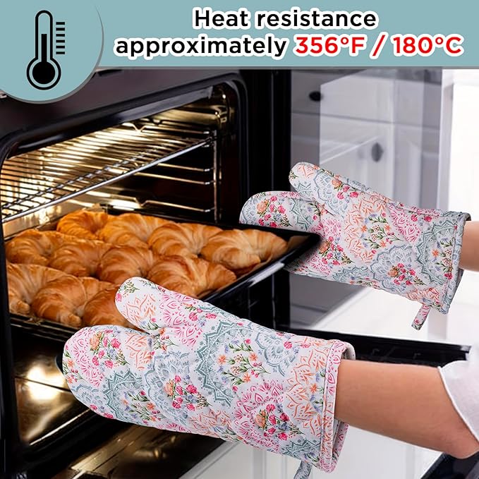 Pot Holders for Kitchen Heat Resistant Hot Pads for Countertops Oven Pot Holders Cotton Potholders for Kitchen Cooking Baking, Extra Long Cotton Cooking Gloves - Mandala - Oven Gloves - 2PCS