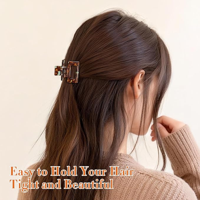 6 PCS Acetate Small Hair Clips for Women, 1.3 Inch Square Tortoise Shell Claw Clips for Thin Fine Short Hair, Durable Hair Claw Clips Leopard Print Hair Accessories for Girls