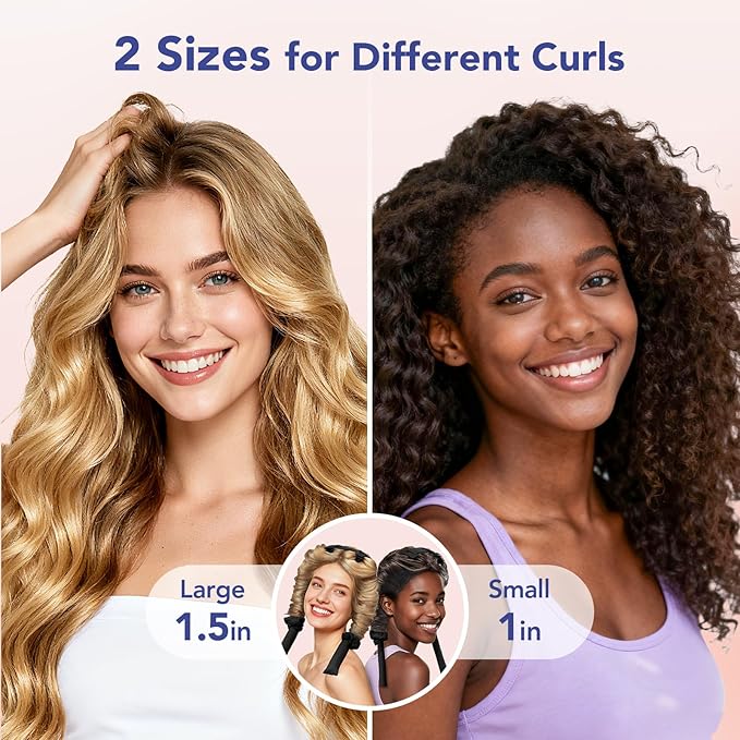 LitBear Heatless Curls Overnight, 2 Sizes of Soft Hair Rollers for Women with Bonnet to Sleep In, No Heat Hair Curlers Set with Scrunchies and Clips, for Long and Medium Hair (Black)