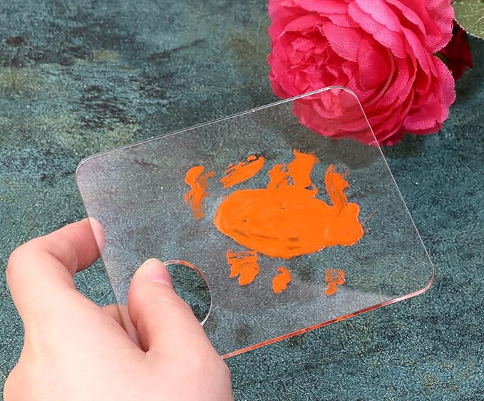 5pcs Acrylic Makeup Mixing Tray Paint Pallet Mixing Palette with Thumb Hole for Painting Art Oil Painting Craft Cosmetic Makeup Palette (3.94x3.27inch, Clear)