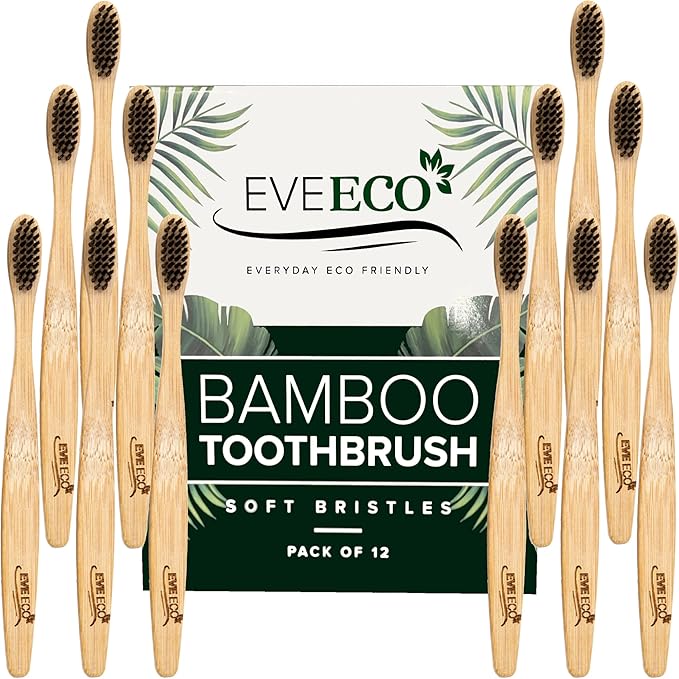 12 Count I Bamboo Toothbrush I Soft Bristles Best for Sensitive Gums I Charcoal I Vegan I Natural Wood I BPA Fee I Recyclable I Compostable I Biodegradable | Environmentally Friendly