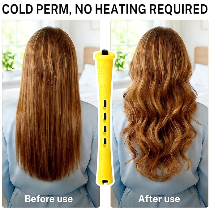 60 Pcs Perm Rods for Long Hair, Cold Wave Perm Rods Set for Women's Long & Short Plastic Curling Rollers for Hair Curling and DIY Hairdressing Styling Tool（0.28 x 3.22 inches）