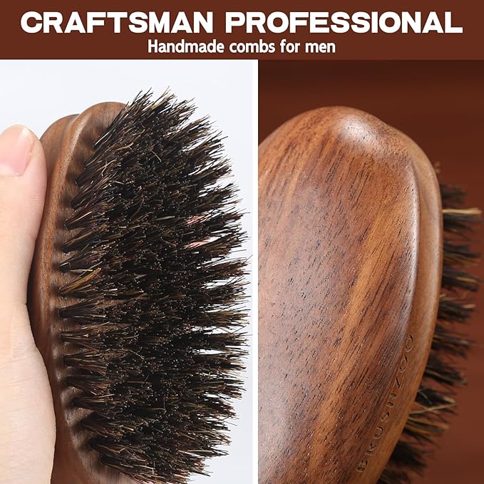 BRUSHZOO Beard Brush, Black Walnut Beard Brush for Men Facial Hair Styling, 100% Boar Bristle Brush for Soften Beard Reduce Beard-Itch
