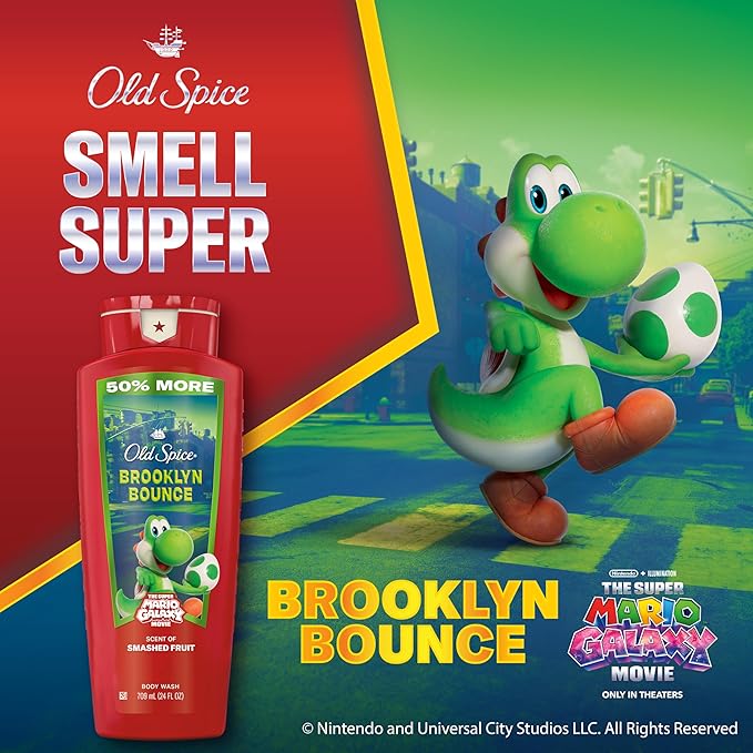 Old Spice Body & Face Wash for Men, x The Super Mario Galaxy Movie, 3X Defense, 24/7 Shower Fresh with Long Lasting Scent, Smell Super with Brooklyn Bounce, Smashed Fruit Scent, 24 oz
