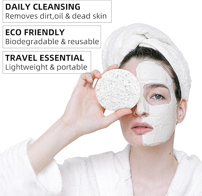 120-Count Compressed Facial Sponges|Kickleen100% Natural Cellulose Cosmetic Spa Sponges for Daily Facial Cleansing|Makeup And Mask Removal|Exfoliating|Skin Massage|Pore Exfoliation (120 Count (White))