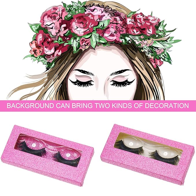 Maitys 50 Sets Empty Lash Case Set, Include Empty Eyelash Box Packaging Storage Box, Eyelash Boxes Tray False Storage, Internal Background Paper(Pink)