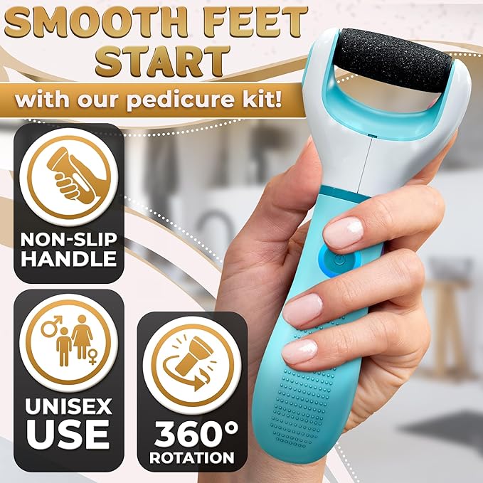 Electric Foot Sander Callus Remover – 3-Speed Foot Sanders for Feet (1800/2200/2800 RPM) with Replaceable Roller | 360° Rotating Head & Precision Control, Easy to Clean – Pedicure Tools for Feet Care