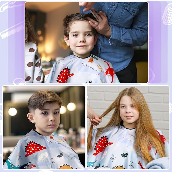 FEBSNOW Kids Hair Cutting Cape, Professional Barber Cape and Neck Duster Brush Cartoon Hairdresser Apron with Adjustable Closure for Children & Adults 55x39 Inches