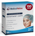 21" Disposable Bouffant Caps | Pack of 100, Blue | Hairnets, Non-Woven, Non-Pleated Head Hair Covers |For Medical, Labs, Nurse, Tattoo, Food Service, Hospital, Cooking - Size 21" Blue