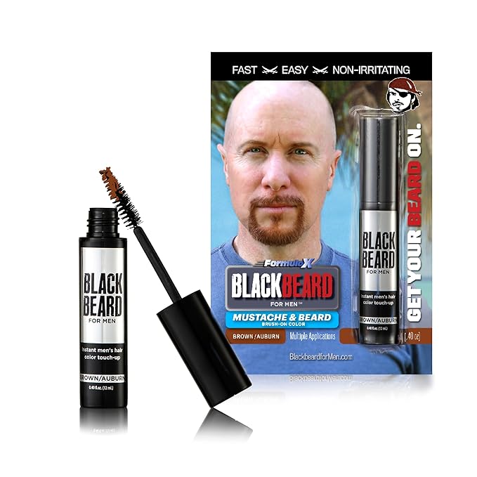 Blackbeard for Men Beard Color – 1-Day Beard, Mustache, Eyebrow, Sideburns Color – Temporary Facial Hair Tint - Hypoallergenic Beard Dye Alternative – Up to 45 applications – Brown/Auburn, 6 Pack