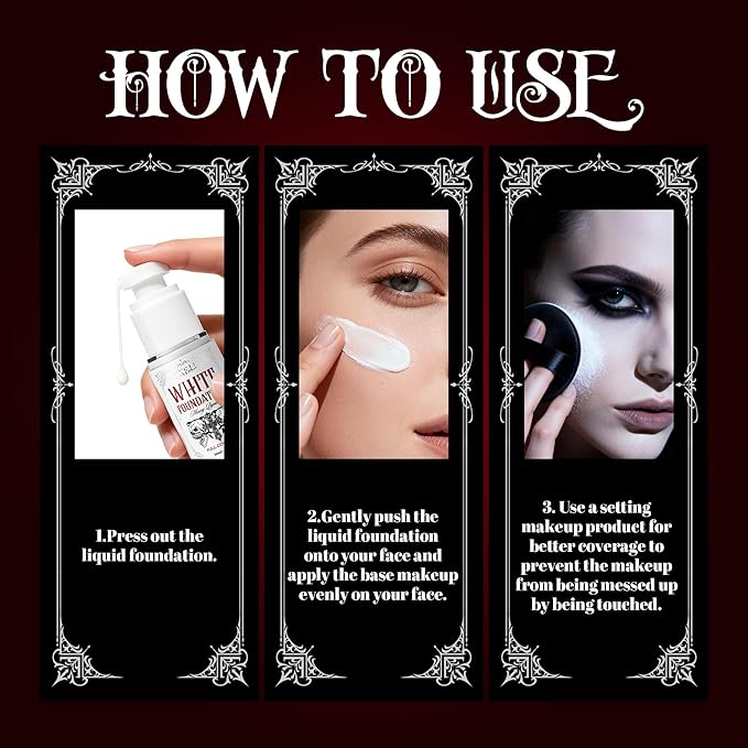 White Liquid Foundation, Waterproof Full Coverage Foundation Mixer, White Base with Makeup Mixing Palette for Goths SFX & Daily Makeup.