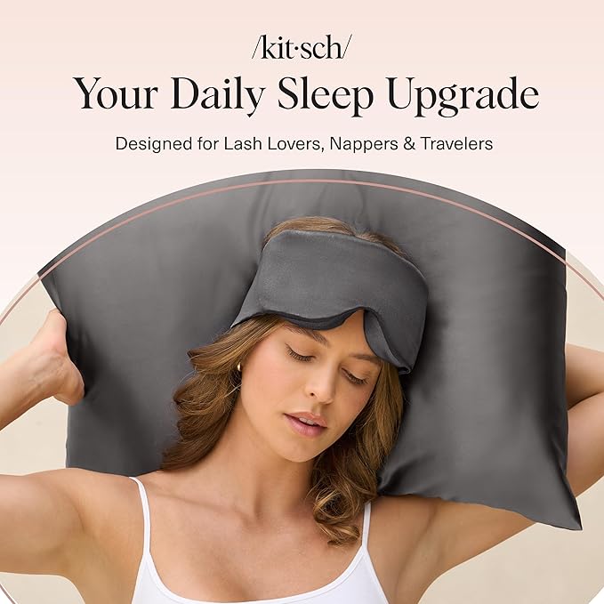 Kitsch Contour Pillow Eye Mask – Softer Than Silk Eye Masks for Sleep, Blindfold Sleep Masks for Women & Men, No Eye Pressure, Lightweight, Eye Care, Travel Essentials - Charcoal