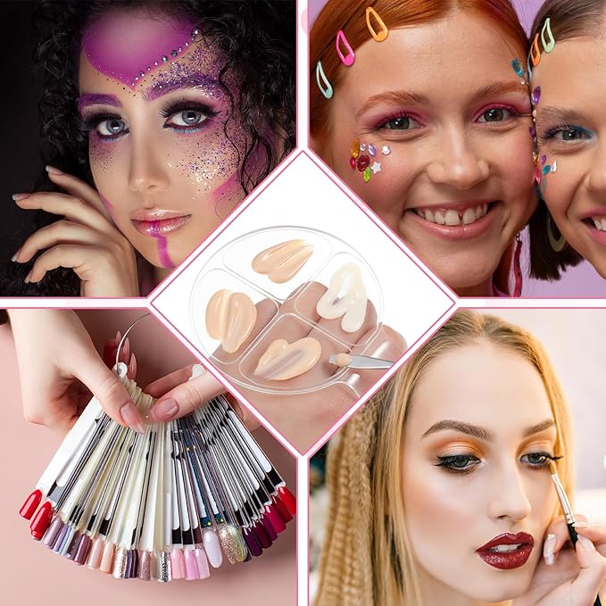 2 Pcs Handheld Acrylic Makeup Palette Clear Foundation Mixing Palette Nail Art Manicure Tray Eyeshadow Hand Cosmetic Makeup Hand Palettes for Beauty Salon Color Cream Mixing Foundation Blending