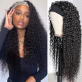 XSY 28 Inch Headband Wig Human Hair Deep Wave Brazilian Virgin Human Hair Wigs for Black Women Glueless None Lace Front Wig Machine Made Curly Headband Wig 150% Density Natural Colour