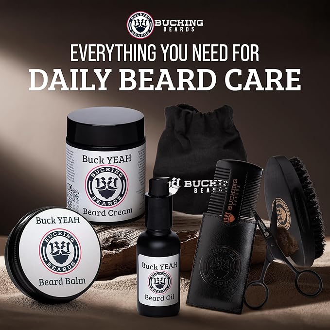 Beard Kit for Men - Beard Care Kit with Balm, Oil & Cream - Includes Wooden Comb, Brush, Scissors & Travel Bag - Vegan, Hypoallergenic, Allergen-Free & Cruelty-Free Grooming Kit