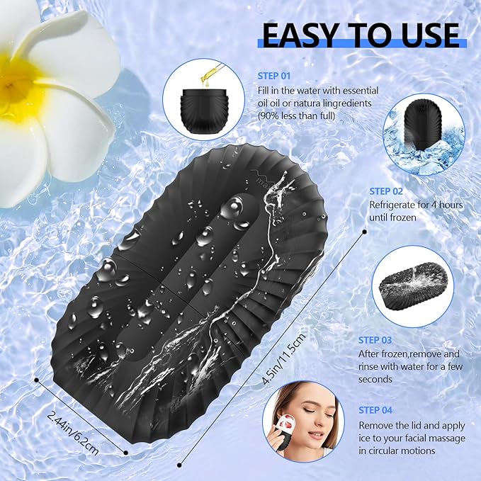 Ice Roller for Face and Eye, Reusable Silicone Ice Facial Roller Ice Holder, Face Ice Mold Skin Care, Ice Cube Roller for Shrink Pores Anti Wrinkle Reduce Puffiness, Black