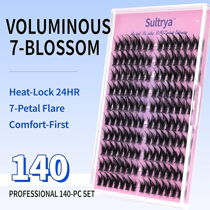 DIY Eyelash Extensions Kit False Eyelashes Lash Clusters Volume Lashes Thick Fluff Individual 140pcs Cluster Voluminous C Curl Wispy Fake Faux Mink for Dramatic Look Bond Seal Tweezer (8-15mm)