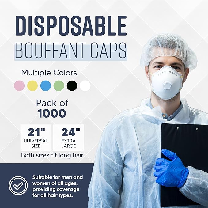 21" Hair Net Disposable Bouffant Caps |CASE OF 1000, Black| Hairnets, Non-Woven, Non-Pleated Hair Cover |for Medical, Lab, Nurse, Tattoo, Food Service, Hospital, Cooking- Size 21" Black