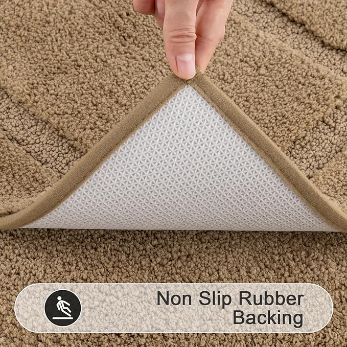 SHACOS Soft Fluffy Bathroom Rugs Set of 3 Pieces Bath Mats with U Shape Toilet Rugs Non Slip Washable Bath Rugs Absorbent Bathroom Accessories Carpet for Shower Tub, Khaki