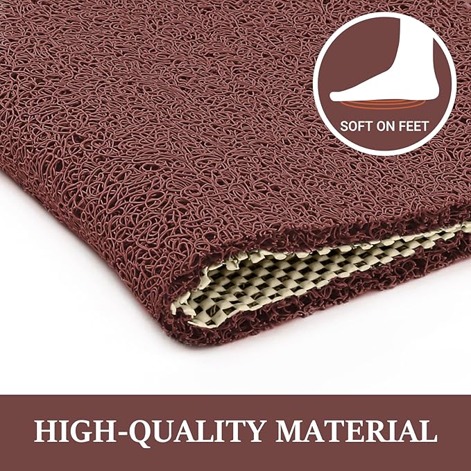 LuxStep Shower Mat Bathtub Mat,24x32 inch, Non-Slip Bath Mat with Drain, Quick Drying PVC Loofah Bathmat for Tub,Shower,Bathroom,Reddish Brown