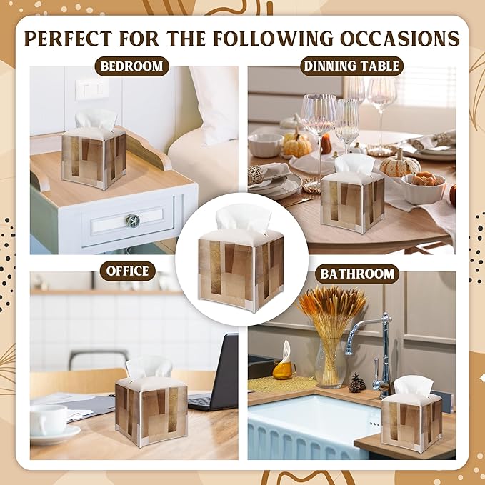 Vintage Geometry Design Tissue Box Cover - Retro Brown PU Leather Waterproof Tissue Holder - Facial Paper Organizer for Home Bathroom Office - Desk Decorative Dispenser Box - B05