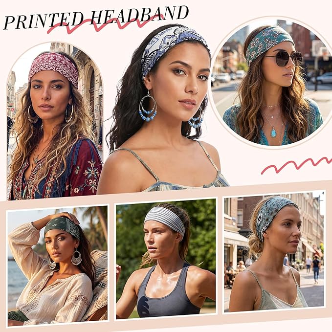 obeoby 8 Pack Headbands for Women, Boho Style Headbands Valentine Day Outfit Accessories for Women Non Slip Fashion Wide Hairband