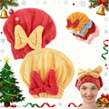 2PCS Microfiber Hair Drying Caps, Christmas Absorbent Hair Towel Wrap for Women Wet Hair Quick-Drying Hair Towels, Soft Bow Tie Wet Hair Towel Wrap for Party Favors Goody Bag Filler (Red+Yellow)