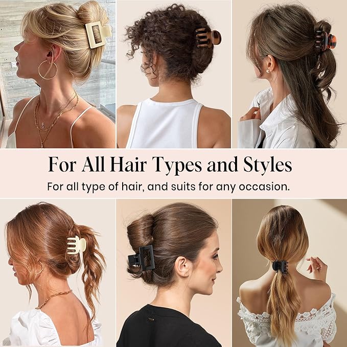 8 PCS Medium Hair Clips for Women Girls - 2 Styles Rectangle Small Claw Clips for Thin Thick Curly Hair, Strong Hold Non-Slip Jaw Clip, Cute & Stylish Leopard Print Hair Accessories, Tortoise