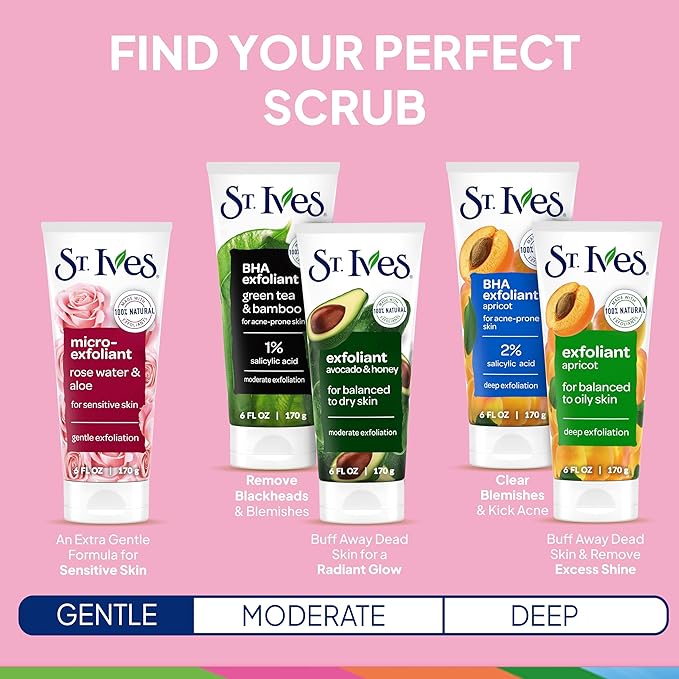 St. Ives Gentle Smoothing Face Scrub, Rose Water & Aloe Vera Exfoliator, Facial Scrub Made with 100% Natural Exfoliants, Paraben Free, Oil-Free, Dermatologist Tested 6 oz, 6 Pack
