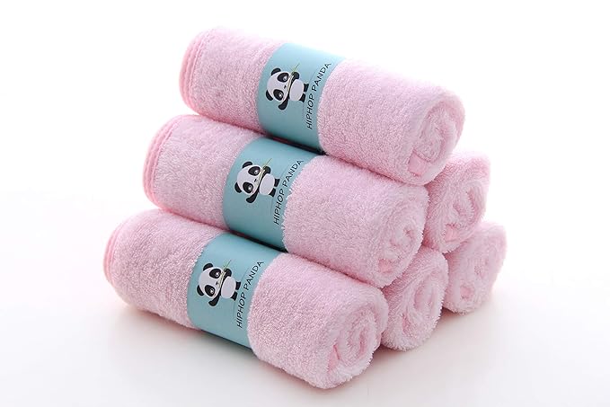 HIPHOP PANDA Baby Washcloths, Rayon Made from Bamboo - 2 Layer Ultra Soft Absorbent Newborn Bath Face Towel - Reusable Baby Wipes for Delicate Skin - Pink, 12 Pack