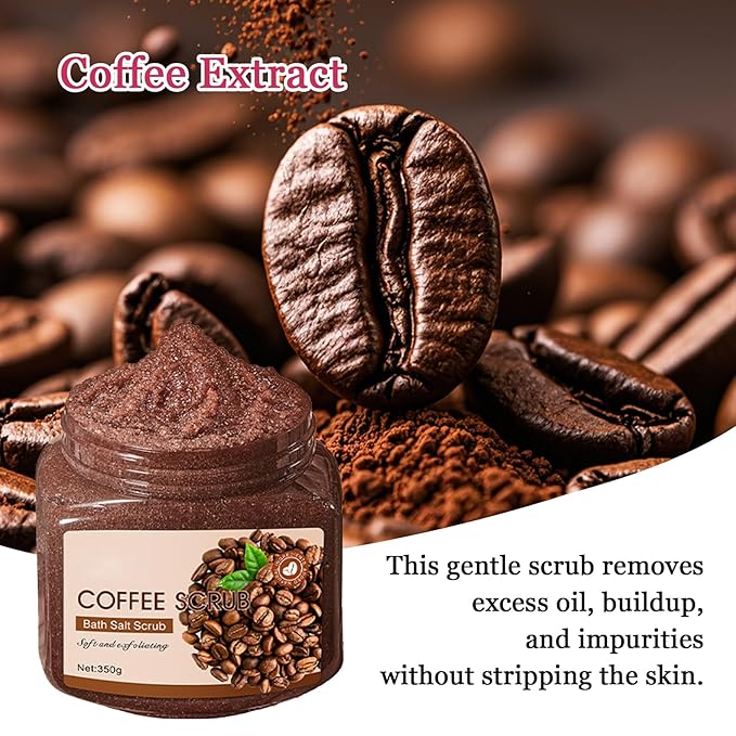 Coffee Body Exfoliator, Deep Cleaning Exfoliating Body Scrub, Moisturizing Nourishing Salt Rose Body Scrub, 350 g