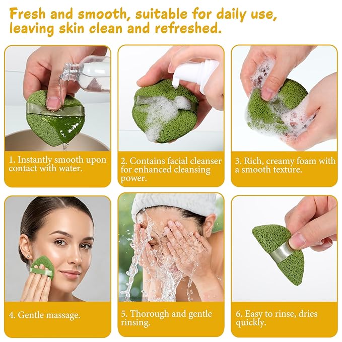 TIESOME 6Pcs Facial Sponges, 3 Colors Reusable Face Scrubber Pads for Washing Face Soft Face Sponges for Deep Pore Cleansing, Blackheads, Daily Facial Cleans, Makeup Remover