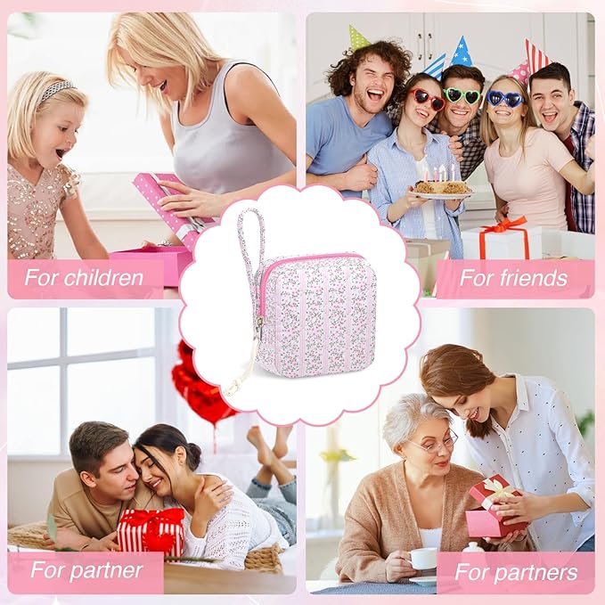 Small Makeup Bag | Discreet Period Bag Pad Pouch for Purse| Sanitary Napkin Storage & Tampon Holder for Travel (Cute flower pink)