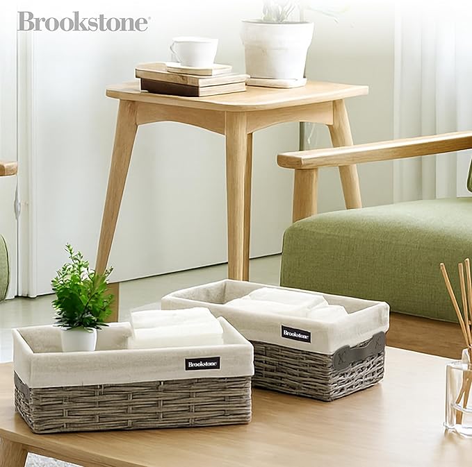 Brookstone Wicker Shelf Storage Basket Decorative Shelf Bin, bathroom organizers and storage, Boho Living Room Decor, Summer Storage 2025-2 Piece Set