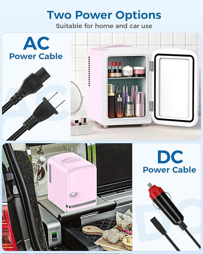 Mini Fridge for Bedroom, 4L/6 Cans Small Cosmetic Fridge for Skincare, Makeup, Medicine & Beverage, Portable Desk Fridge Cooler and Warmer for Kids, Car, Office, Dorm, Pink