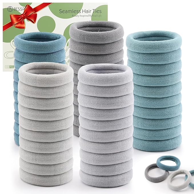 100 Pcs Thick Seamless Hair Ties, Ponytail Holders Hair Accessories for Women Girls No Damage for Thick Hair(Cool Colors)