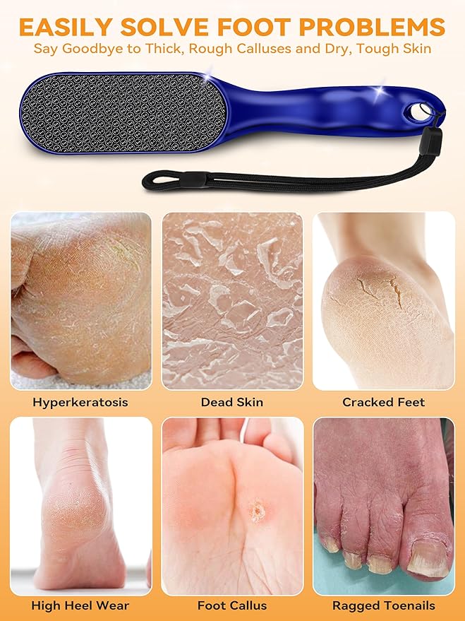 Nano Glass Foot File Professional Foot Scraper Dead Skin Rasp, Wet Dry Foot Callus Remover, Pedicure Tools for Feet Exfoliator, Anti-Slip Handle Rope & Storage Bag Gift for Women Blue