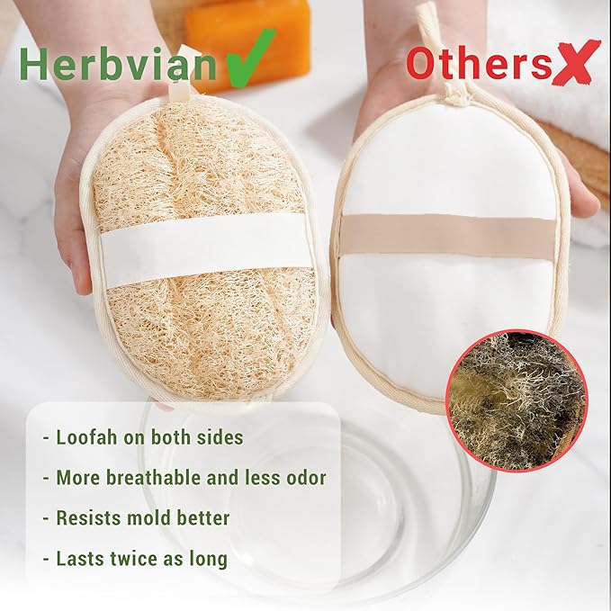 Vietnamese Natural Loofah Exfoliating Body Scrubber Pads, 100% Plant-Based Shower Luffa Sponge, Bath Loofah for Women Men (3, Oval 6.5"x4.9")