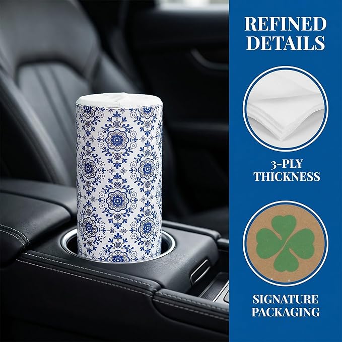 Car Tissue Holder,Facial Tissues Bulk,Travel Tissues, 4 Tubes Tissues with Lotion, Round Tissue Box for Car tissues Cylinder(200 Sheets,3-ply)