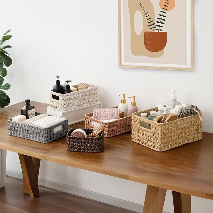 GRANNY SAYS Wicker Baskets for Organizing, Nesting Storage Baskets for Shelves, 1 Large and 2 Small Wicker Baskets Waterproof, Dark Brown, 3-Pack