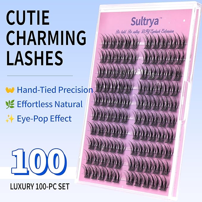 Lightweight Natural Wispy Fluffy Volume Faux Mink Lash Clusters 14mm CUTE Faux Mink Eyelashes DIY Eyelash Extension Kit – Individual False Lashes for Everyday Natural Look (S04 KIT)