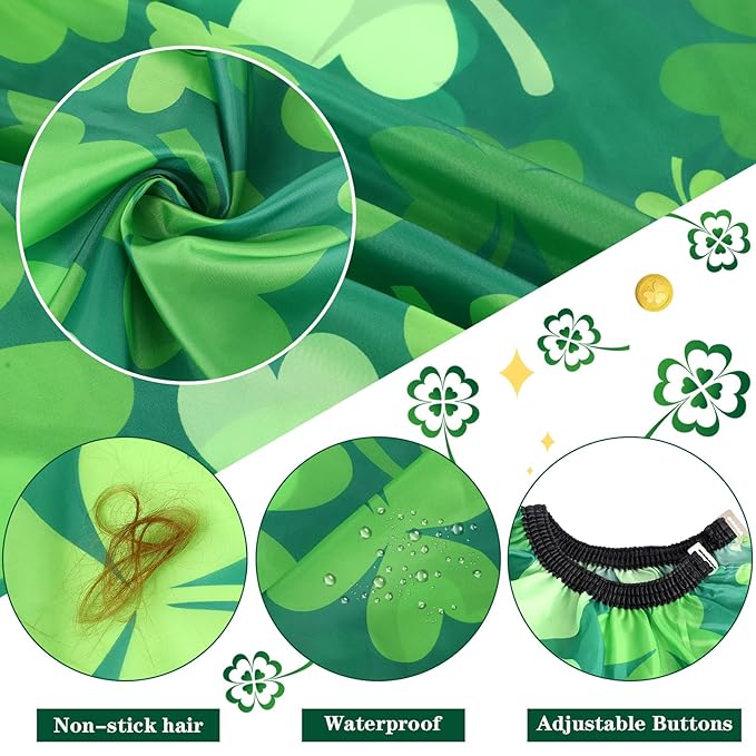 FEBSNOW Professional Barber Cape Independence St. Patrick's Day Salon Green Hair Cutting Cape with Adjustable neckline and Neck Duster Brush Barber Shop Supplies 46.8 × 56 Inch (clover pattern)
